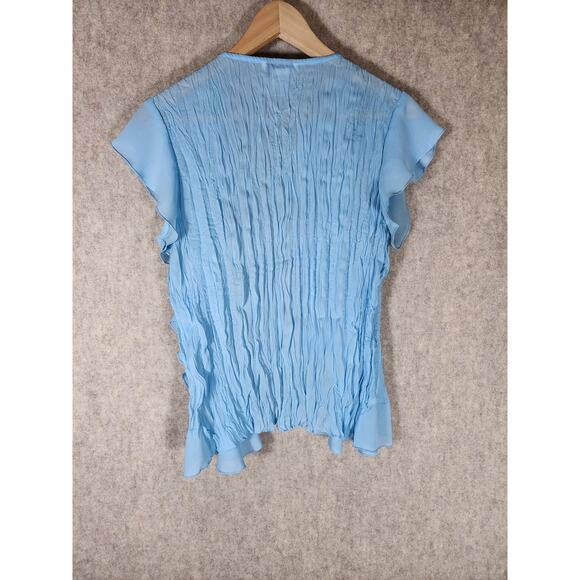 MICHELE MICHELLE Blue Batwing Sleeve Ruffle Open Front Top SZ M - Picture 2 of 6